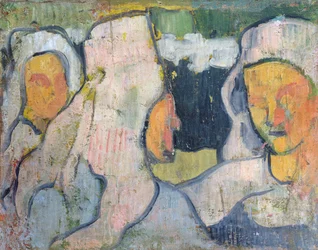Tre donne bretoni con cuffie da vedova